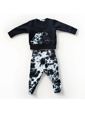 Little Mish Tie Dye Baby Set 9M Black White Stars Sweatshirt Joggers